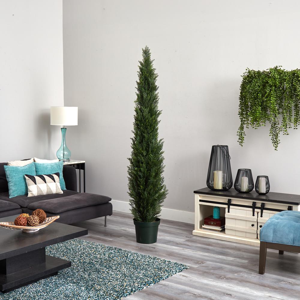 7ft. Mini Cedar Pine Tree with 3614 Tips in 12in. Pot (Two Tone Green). Picture 2