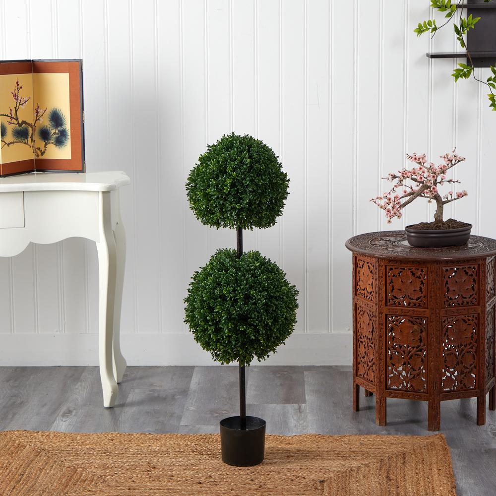 3.5ft. Boxwood Double Ball Artificial Topiary Tree UV Resistant (Indoor/Outdoor). Picture 5