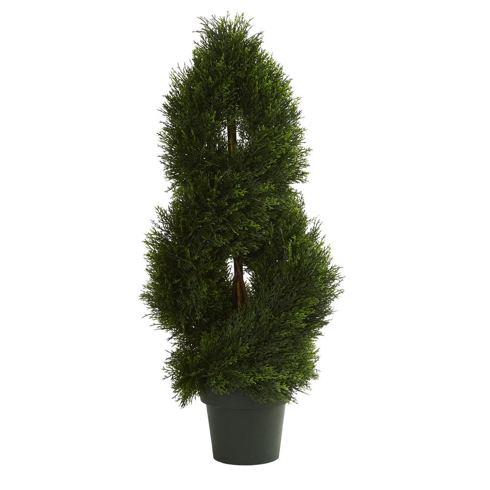 Double Pond Cypress Spiral Artificial Topiary Tree UV Resistant (Indoor/Outdoor). Picture 1