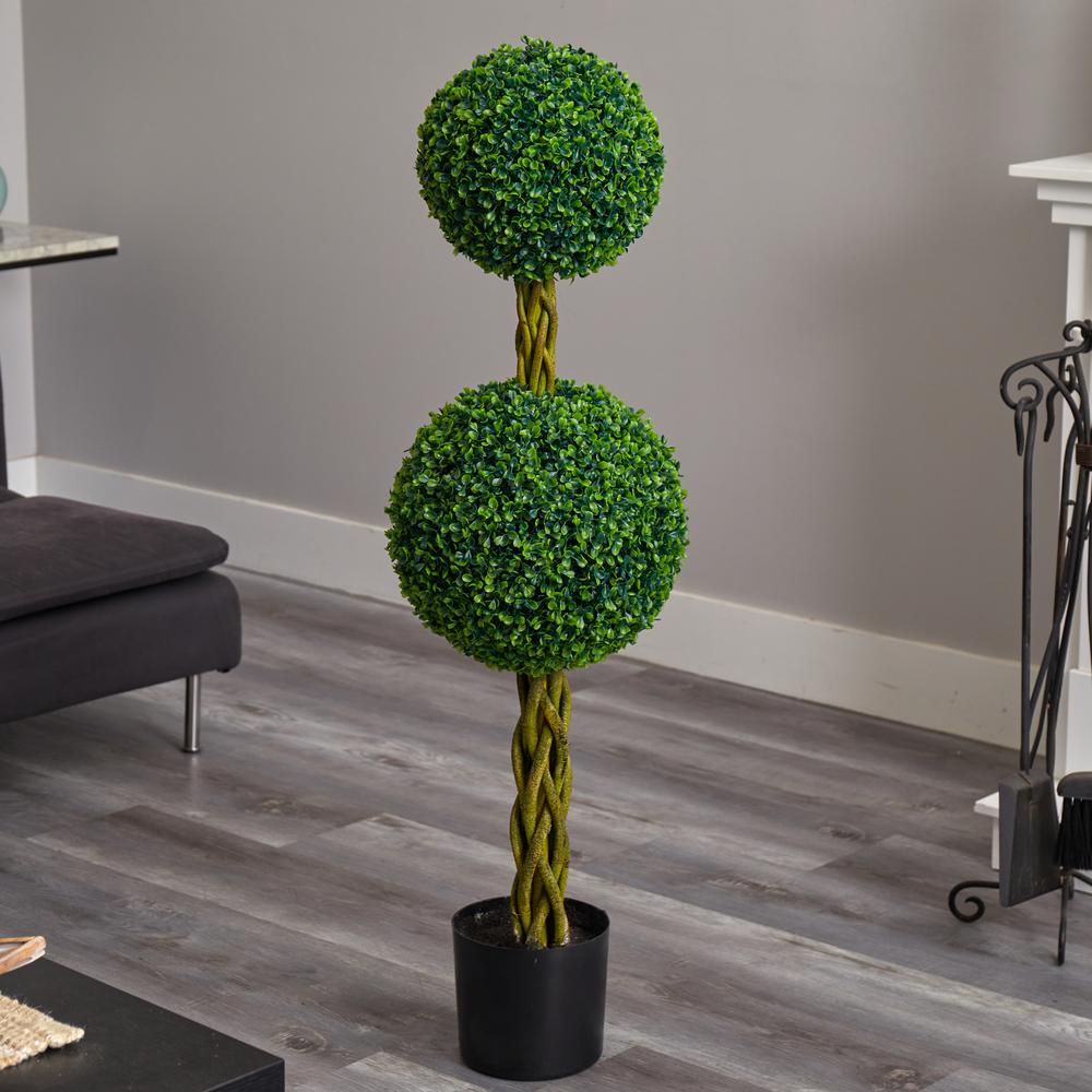 4ft. Boxwood Double Ball Artificial Topiary Tree with Woven Trunk, UV Resistant (Indoor/Outdoor). Picture 3