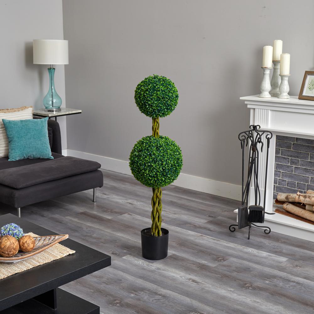 4ft. Boxwood Double Ball Artificial Topiary Tree with Woven Trunk, UV Resistant (Indoor/Outdoor). Picture 5