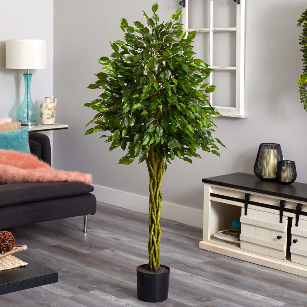5ft. Ficus Artificial Tree with Woven Trunk, UV Resistant (Indoor/Outdoor). Picture 5