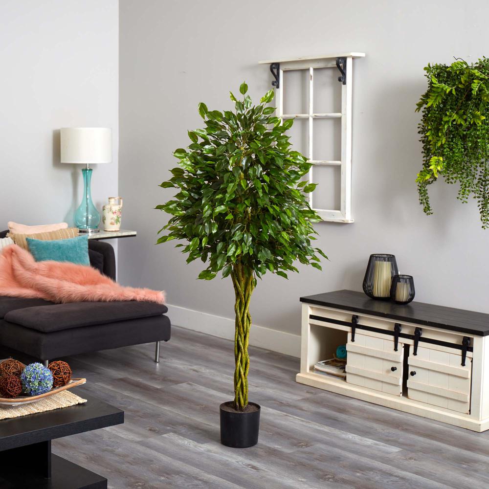 5ft. Ficus Artificial Tree with Woven Trunk, UV Resistant (Indoor/Outdoor). Picture 4