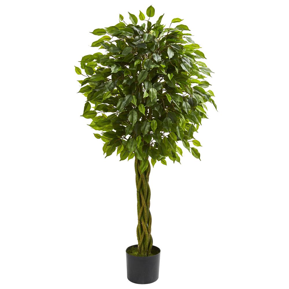 4ft. Ficus Artificial Tree with Woven Trunk, UV Resistant (Indoor/Outdoor). Picture 1