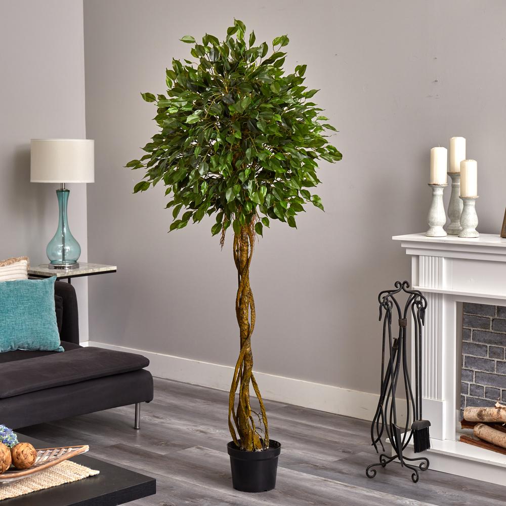 4ft. Ficus Artificial Tree with Woven Trunk, UV Resistant (Indoor/Outdoor). Picture 2