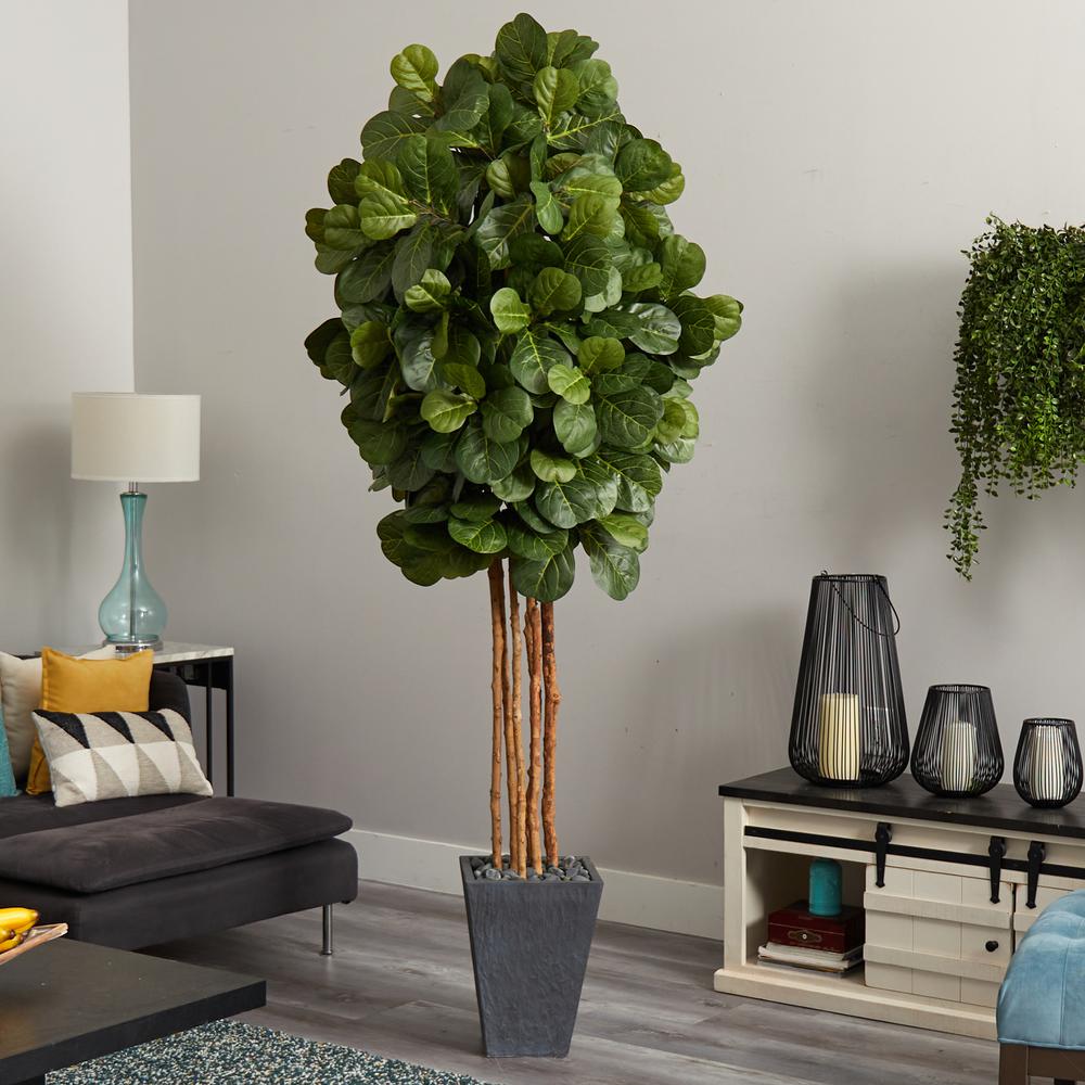 Fiddle Leaf Artificial Tree in Slate Planter. Picture 2