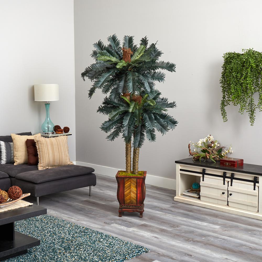 6ft. Double Sago Palm Artificial Tree in Designer Planter. Picture 3
