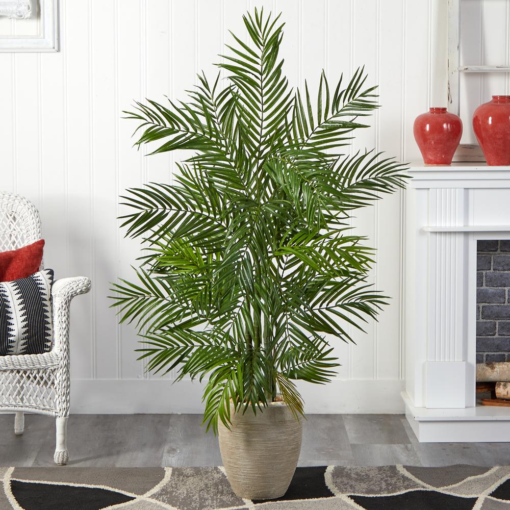 5ft. Areca Palm Artificial Tree in Sand Colored Planter. Picture 3