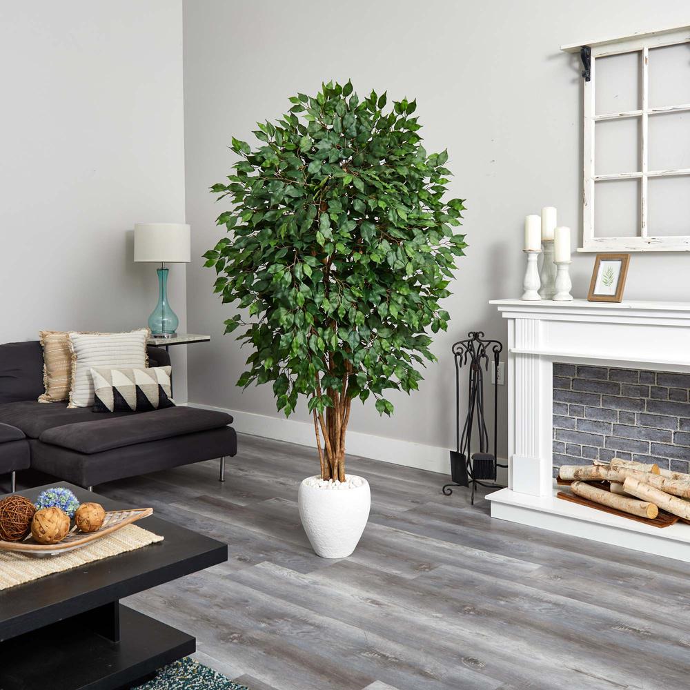 6ft. Ficus Artificial Tree in White Planter. Picture 3