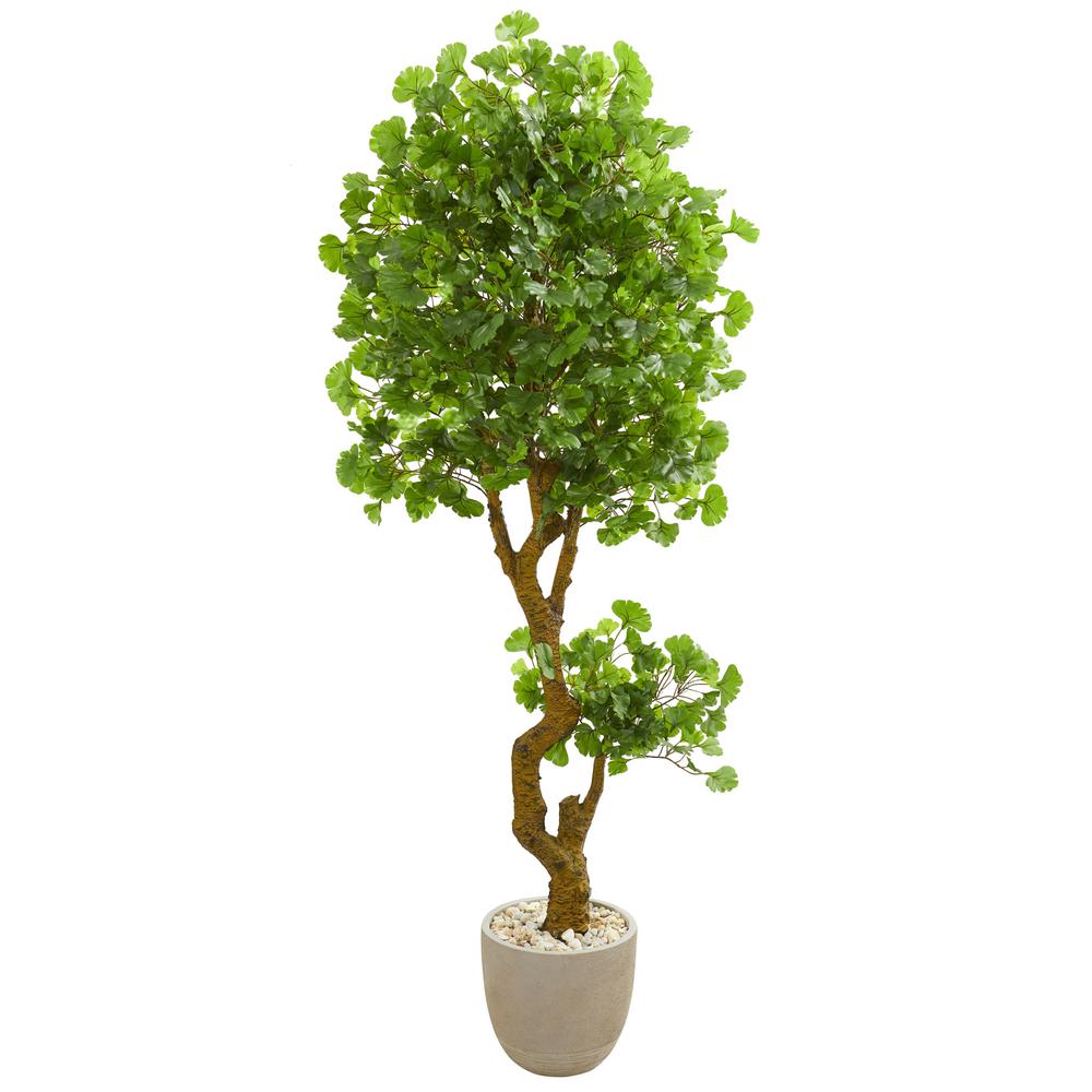 6.5ft. Jingo Artificial Tree in Sand Colored Planter UV Resistant (Indoor/Outdoor). Picture 1
