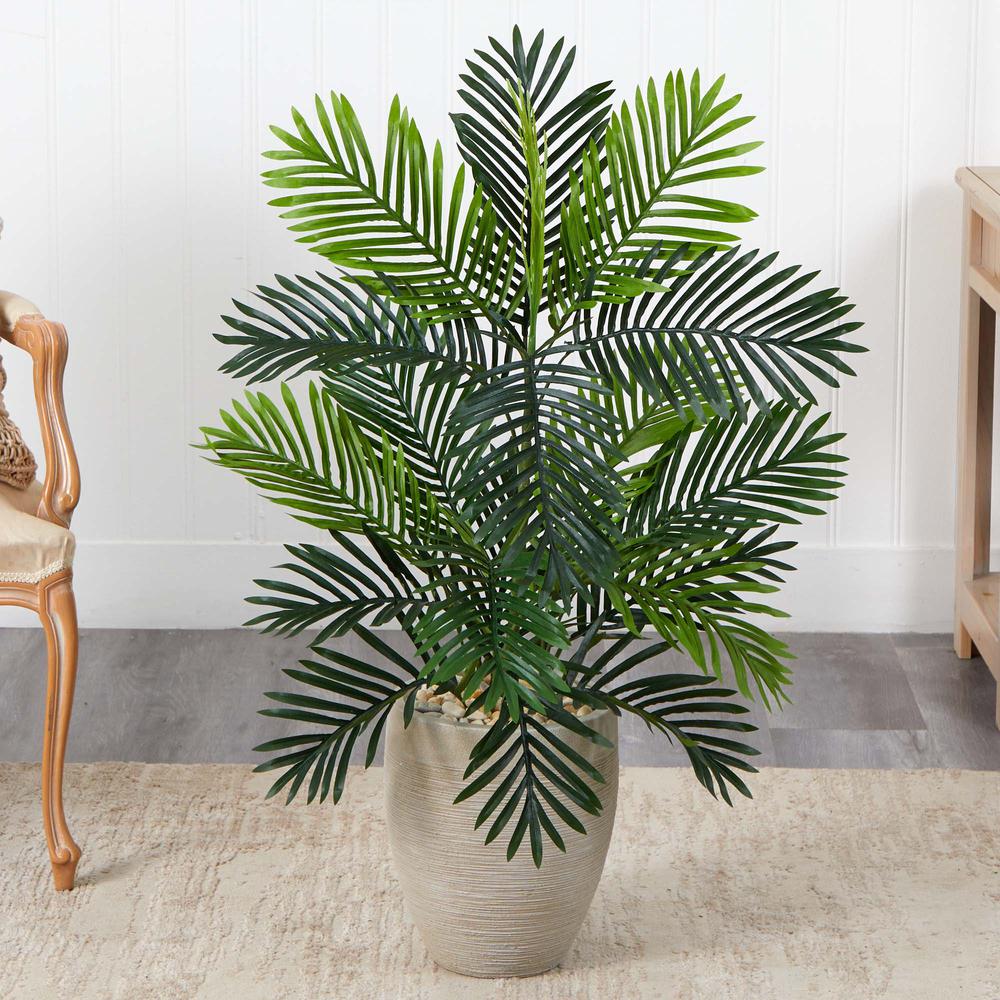 Paradise Palm Artificial Tree in Sand Colored Planter. Picture 4