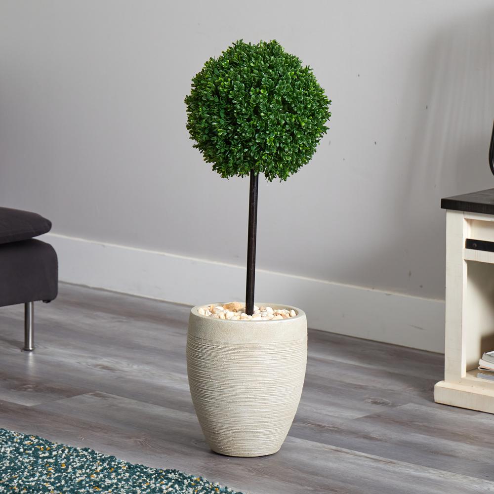 3ft. Boxwood Ball Topiary Artificial Tree in Oval Planter UV Resistant (Indoor/Outdoor). Picture 2