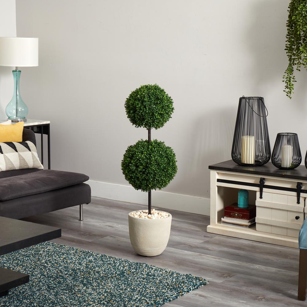 4ft. Boxwood Double Ball Topiary Artificial Tree in Oval Planter UV Resistant (Indoor/Outdoor). Picture 4