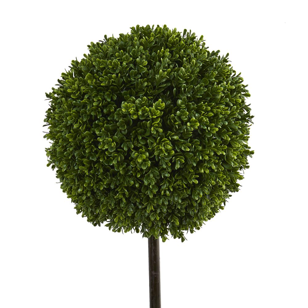 3.5ft. Boxwood Ball Topiary Artificial Tree in White Tower Planter UV Resistant (Indoor/Outdoor). Picture 3