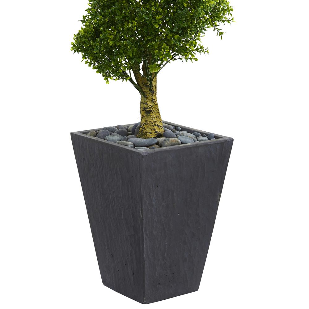 5ft. Boxwood Spiral Topiary Artificial Tree in Slate Planter UV Resistant (Indoor/Outdoor). Picture 3