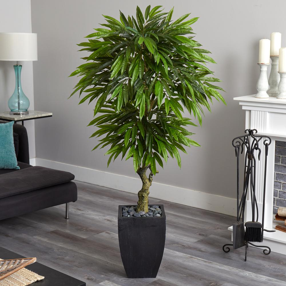 5.5ft. Mango Artificial Tree in Black Wash Planter UV Resistant (Indoor/Outdoor). Picture 5