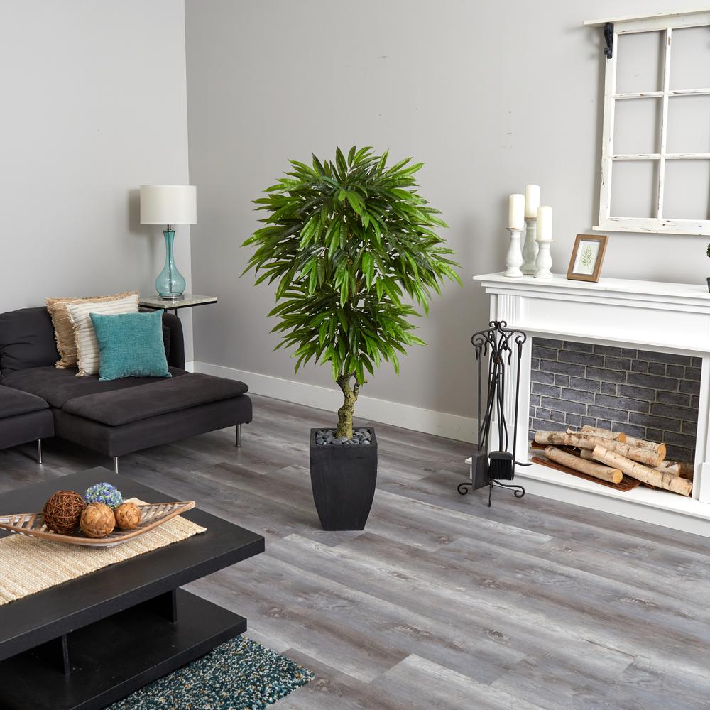 5.5ft. Mango Artificial Tree in Black Wash Planter UV Resistant (Indoor/Outdoor). Picture 2
