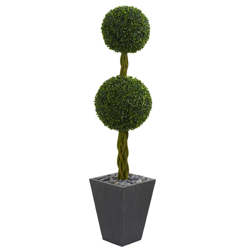 5ft. Double Ball Boxwood Topiary Artificial Tree in Slate Planter UV Resistant (Indoor/Outdoor)r). Picture 1
