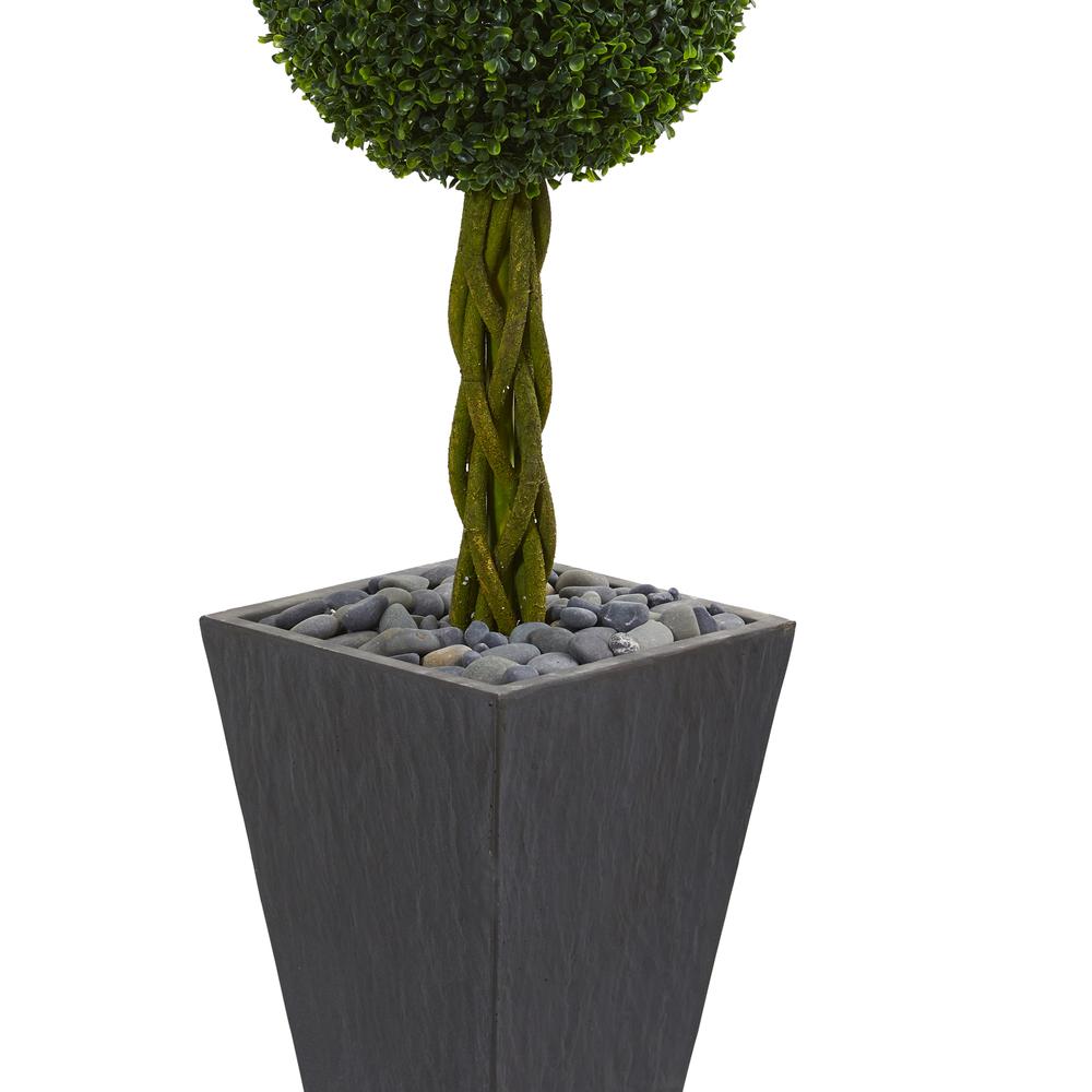 5ft. Double Ball Boxwood Topiary Artificial Tree in Slate Planter UV Resistant (Indoor/Outdoor)r). Picture 5