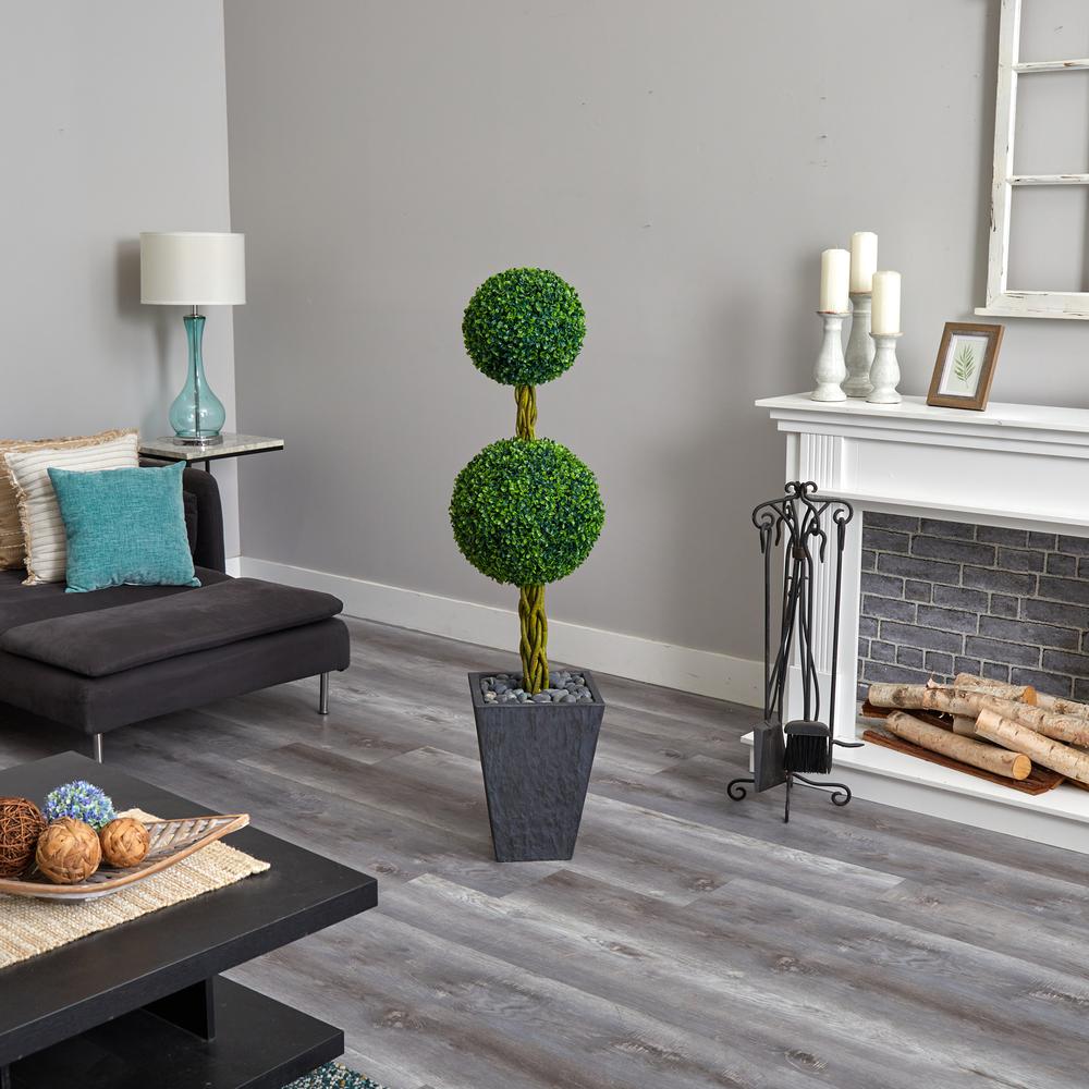 5ft. Double Ball Boxwood Topiary Artificial Tree in Slate Planter UV Resistant (Indoor/Outdoor)r). Picture 2