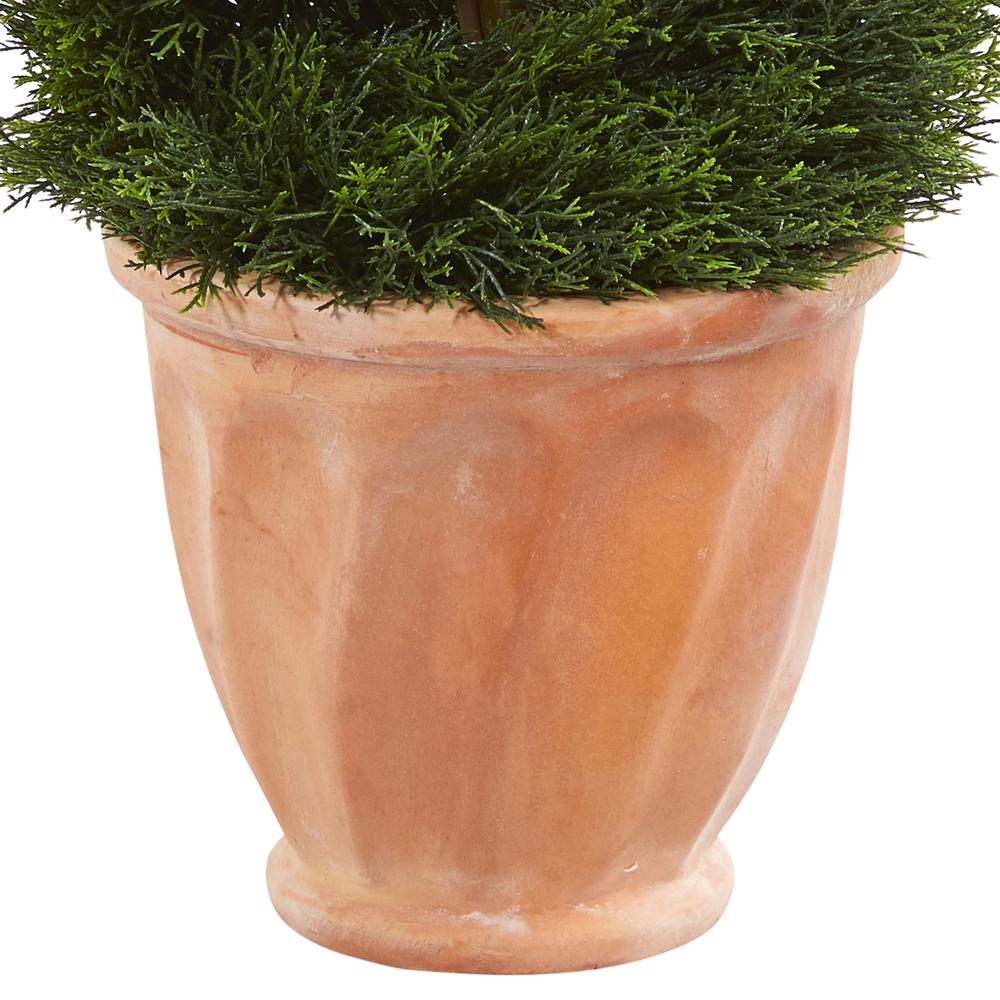 4.5ft. Double Pond Cypress Topiary Artificial Tree in Terracotta Planter UV Resistant (Indoor/Outdoor). Picture 5