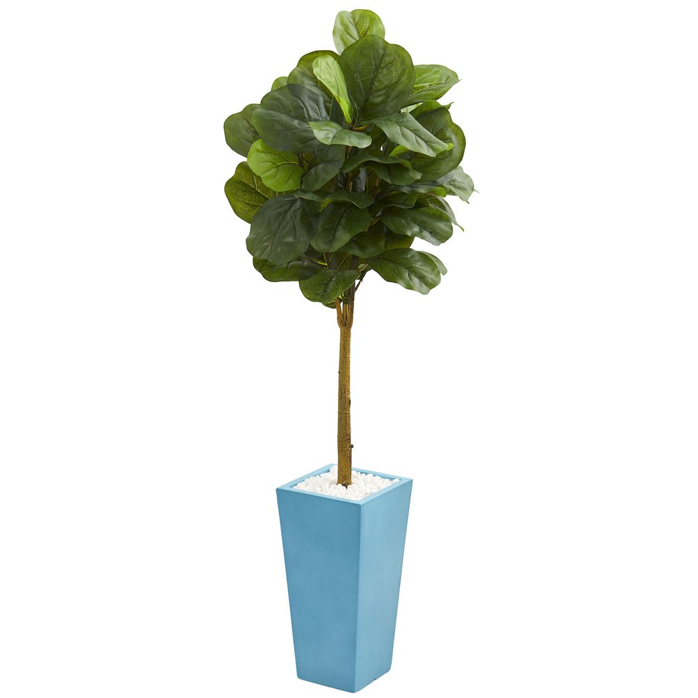 4ft. Fiddle Leaf Artificial Tree in Turquoise Planter (Real Touch). Picture 1