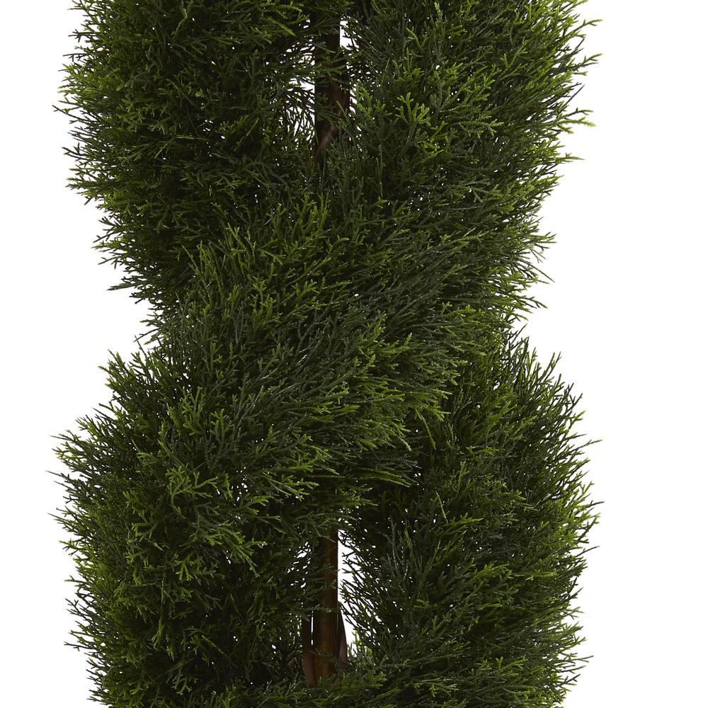 5ft. Double Pond Cypress Artificial Spiral Topiary Tree in Urn UV Resistant (Indoor/Outdoor). Picture 4