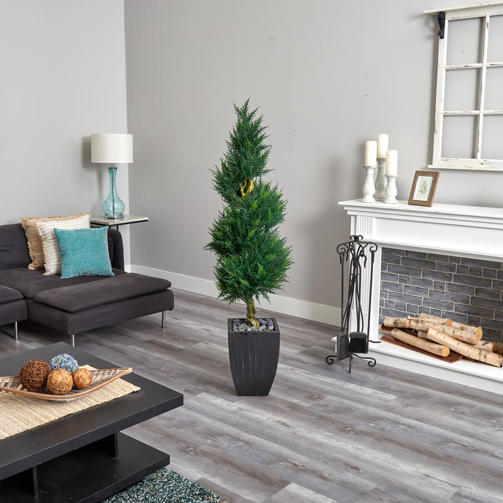 5.5ft. Cypress Spiral Artificial Tree in Black Wash Planter UV Resistant (Indoor/Outdoor). Picture 3