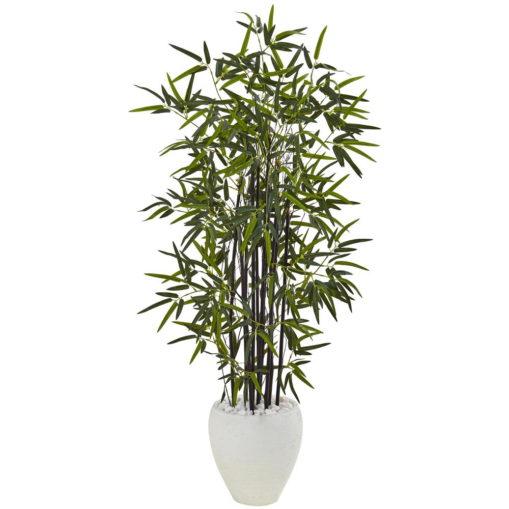 5ft. Black Bamboo Artificial Tree in White Oval Planter. Picture 1