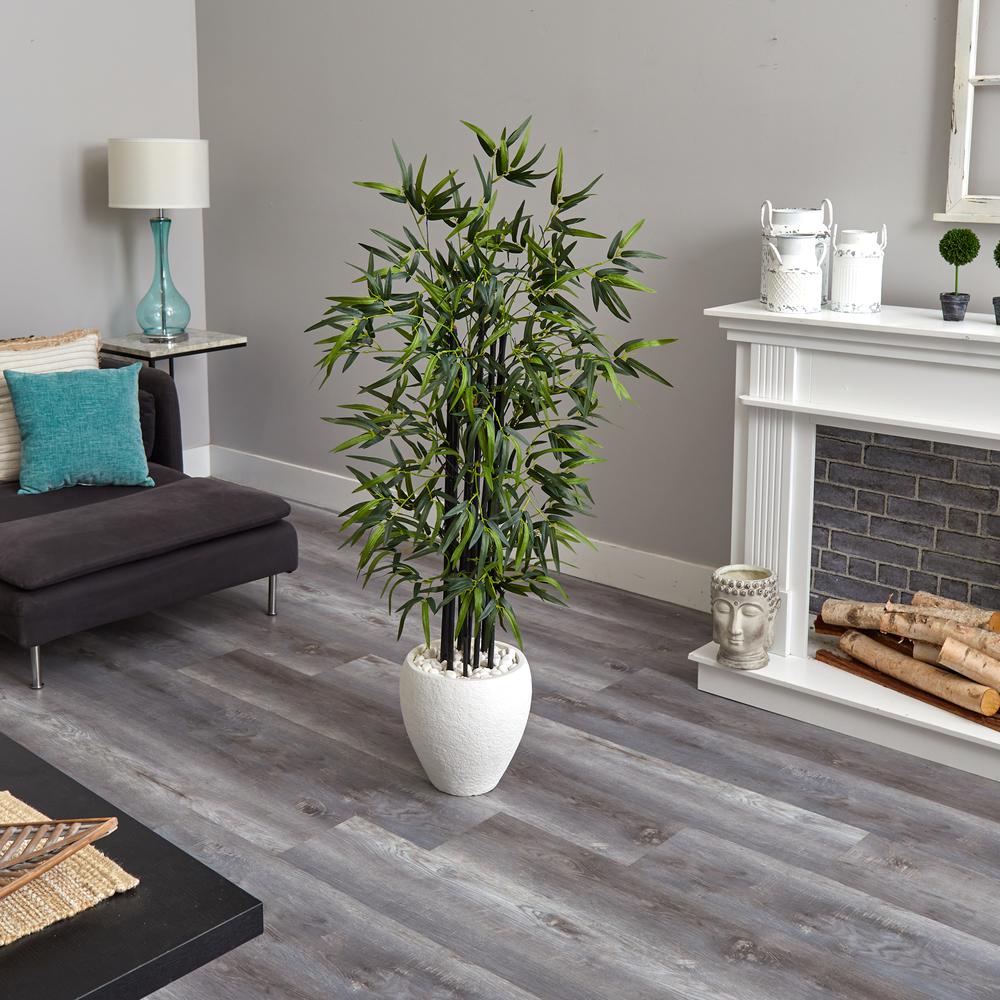 5ft. Black Bamboo Artificial Tree in White Oval Planter. Picture 4