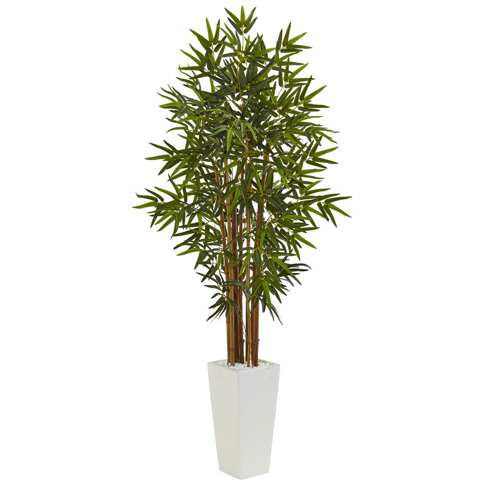 5ft. Bamboo Artificial Tree in White Tower Planter. Picture 1
