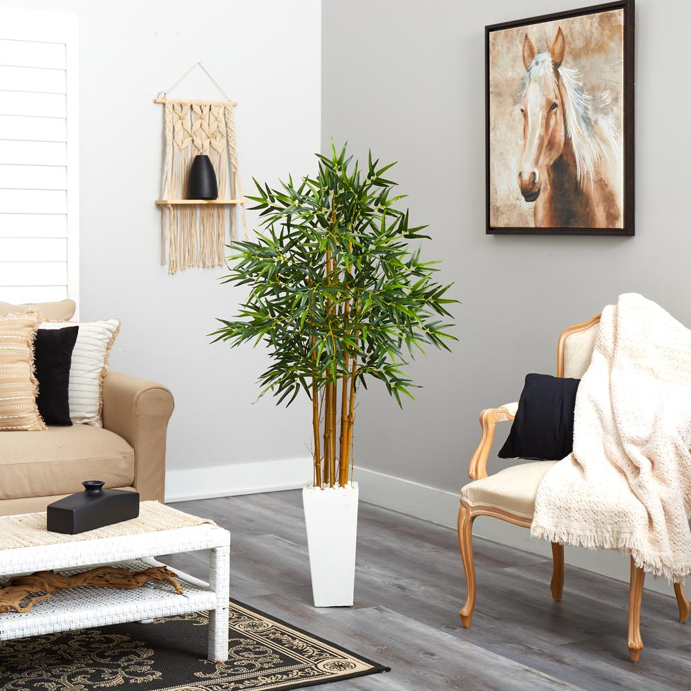 5ft. Bamboo Artificial Tree in White Tower Planter. Picture 3