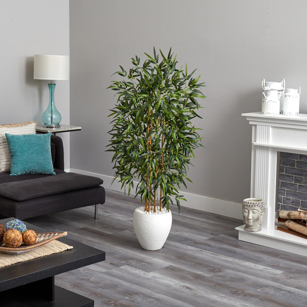 5ft. Bamboo Artificial Tree in Oval White Planter. Picture 3