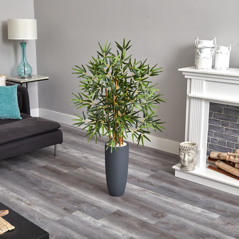 4ft. Bamboo Artificial Tree in Gray Cylinder Planter. Picture 2