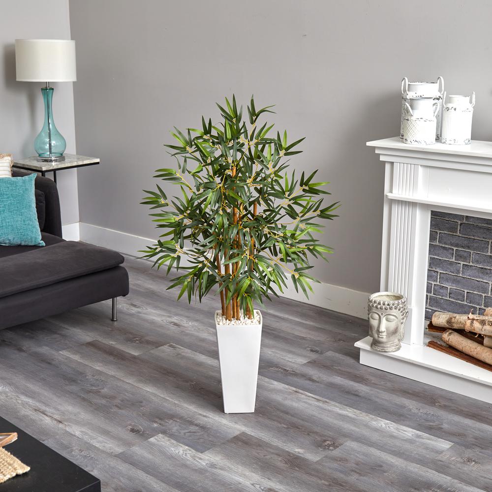 4ft. Bamboo Artificial Tree in White Tower Planter. Picture 2