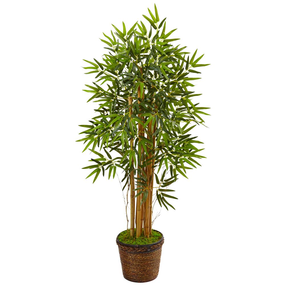 4.5ft. Bamboo Artificial Tree in Coiled Rope Planter. Picture 1