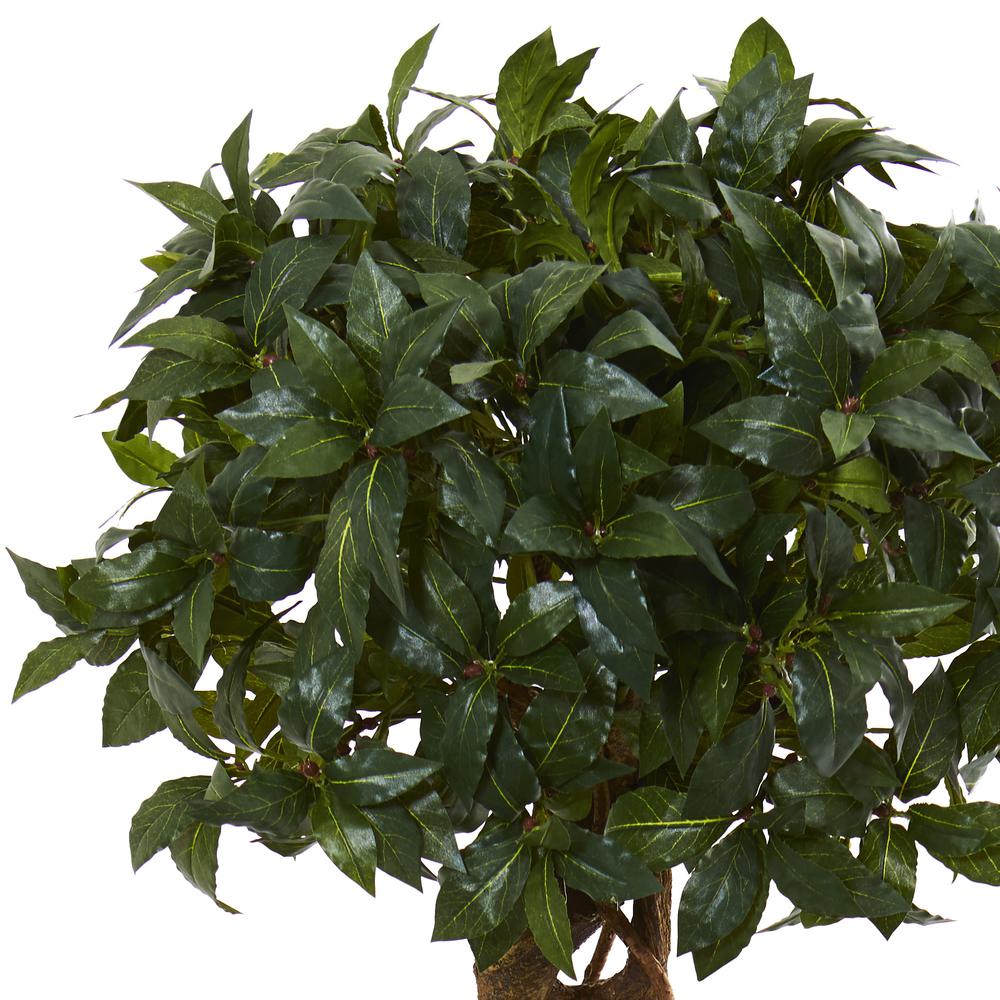 4.5ft. Sweet Bay Artificial Double Topiary Tree in Black Wash Planter. Picture 2