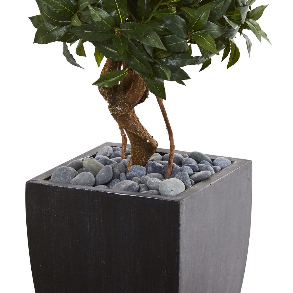 4.5ft. Sweet Bay Artificial Double Topiary Tree in Black Wash Planter. Picture 3