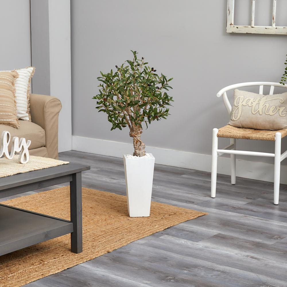 3.5ft. Olive Artificial Tree in White Tower Planter. Picture 3
