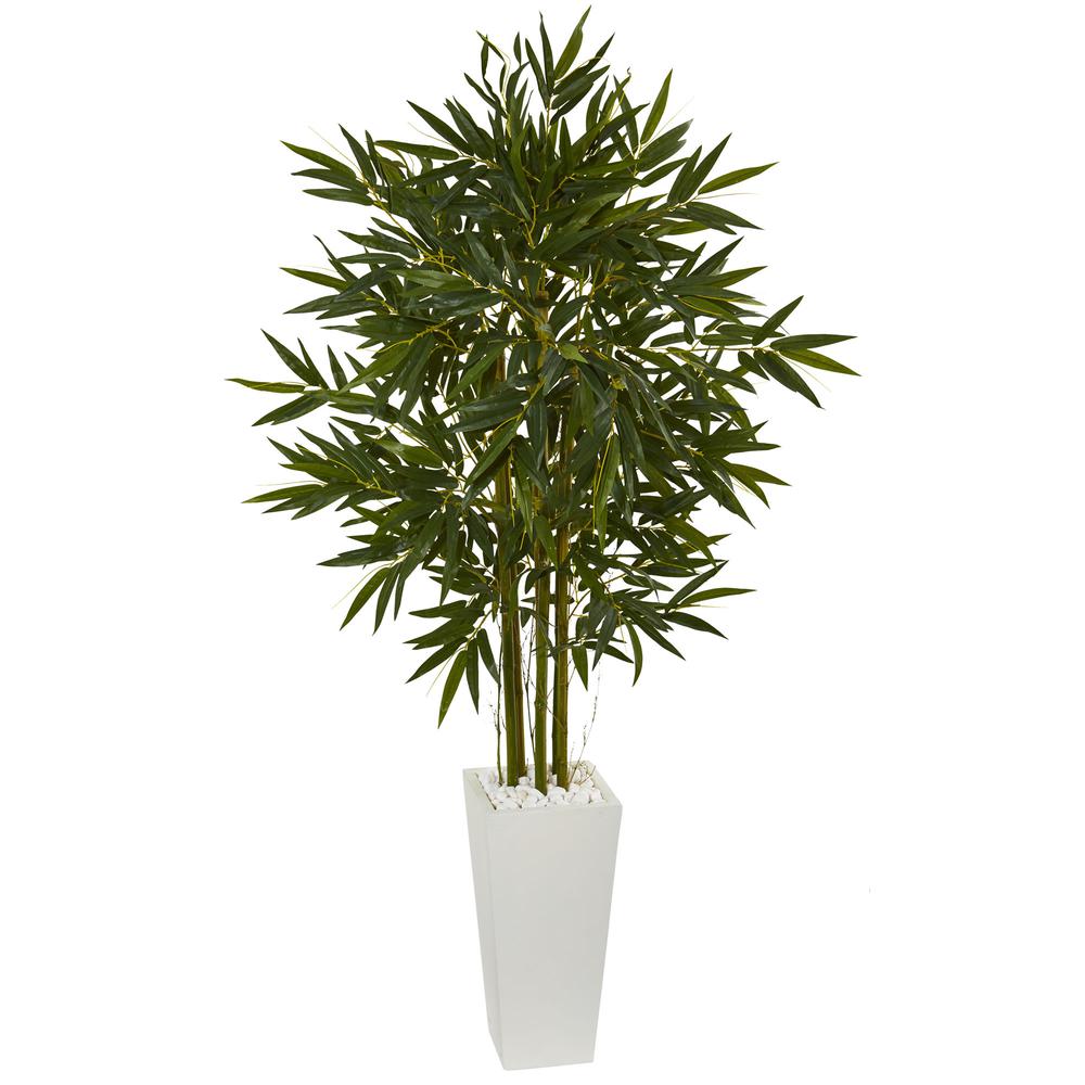 6ft. Bamboo Artificial Tree in White Tower Planter. Picture 1