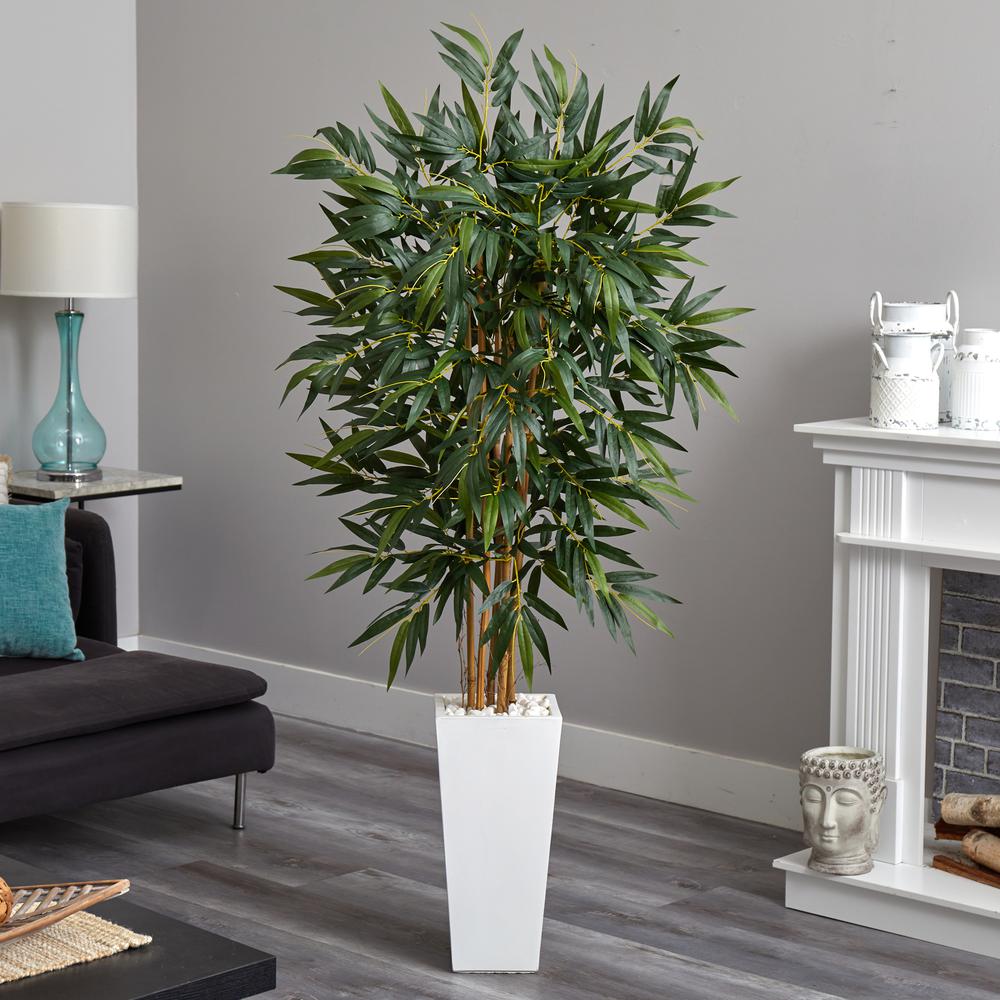 6ft. Bamboo Artificial Tree in White Tower Planter. Picture 2