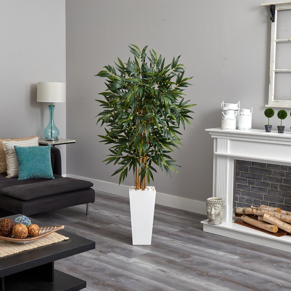 6ft. Bamboo Artificial Tree in White Tower Planter. Picture 3