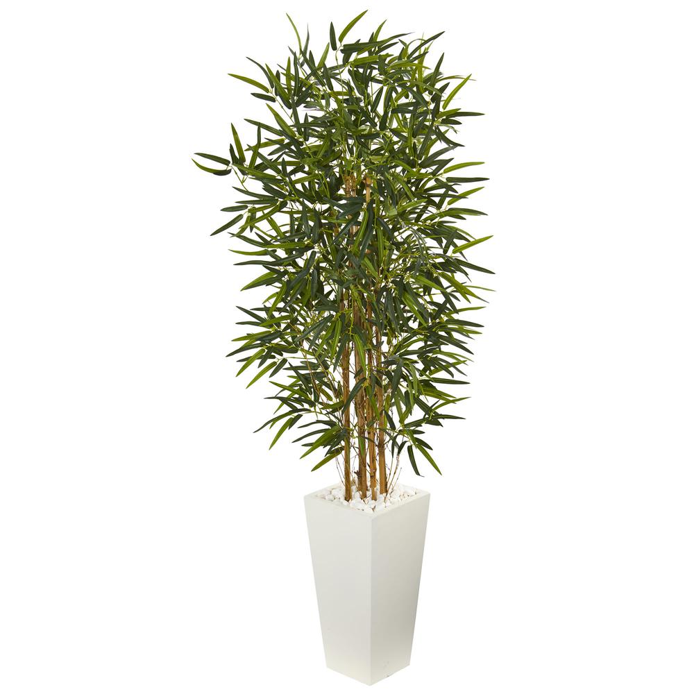 5.5ft. Bamboo Artificial Tree in White Tower Planter. Picture 1