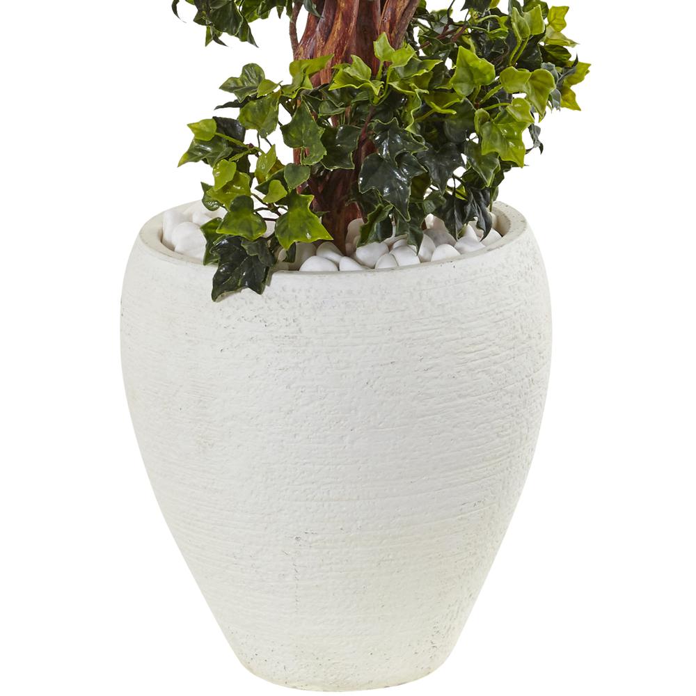 4ft. English Ivy Topiary Artificial Tree in White Oval Planter, UV Resistant (Indoor/Outdoor). Picture 2