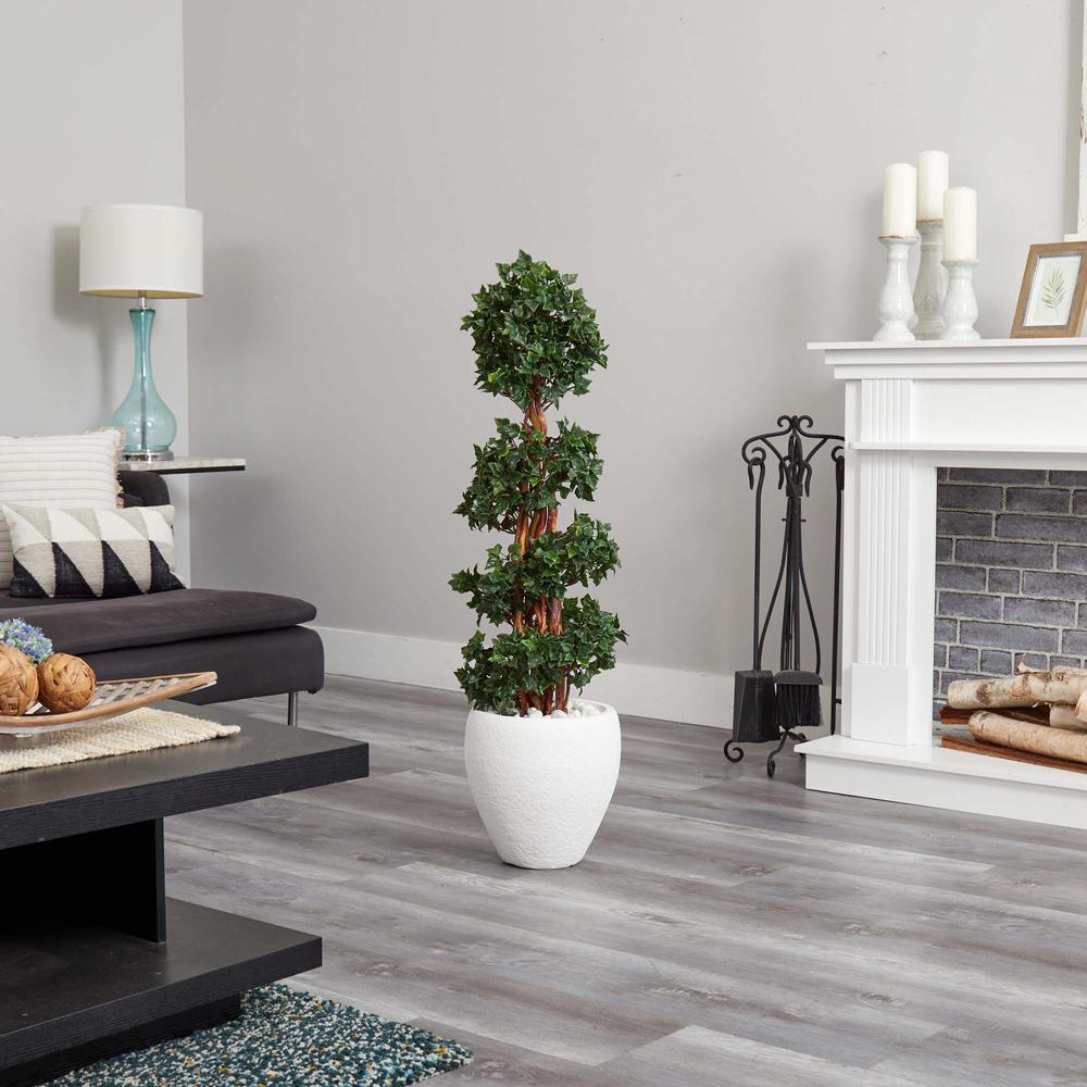 4ft. English Ivy Topiary Artificial Tree in White Oval Planter, UV Resistant (Indoor/Outdoor). Picture 3