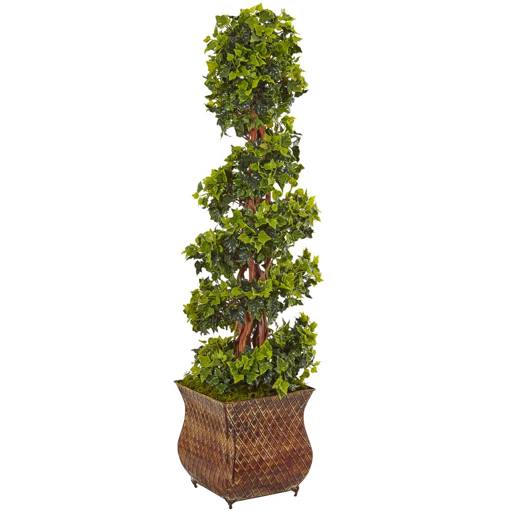4ft. English Ivy Spiral Artificial Tree in Metal Planter, UV Resistant (Indoor/Outdoor). Picture 1