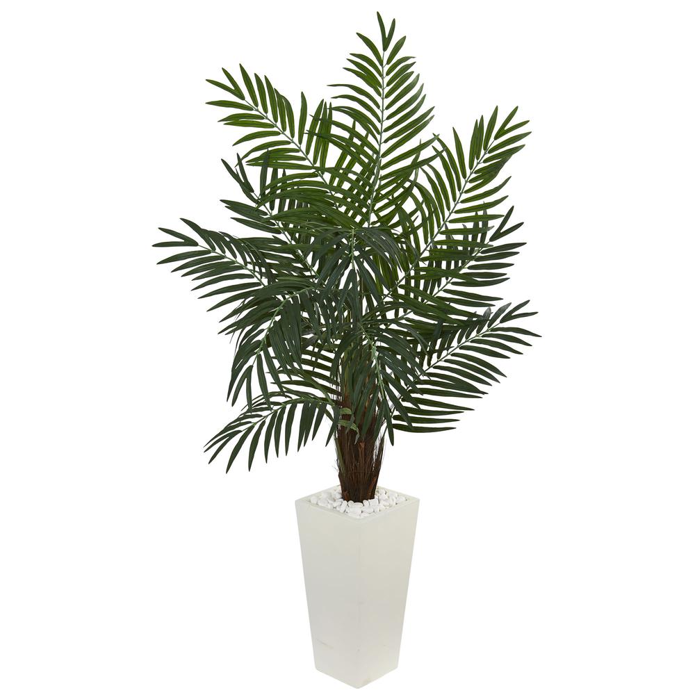 5.5ft. Areca Artificial Palm Tree in White Tower Planter. Picture 1