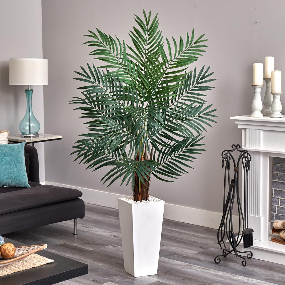 5.5ft. Areca Artificial Palm Tree in White Tower Planter. Picture 3