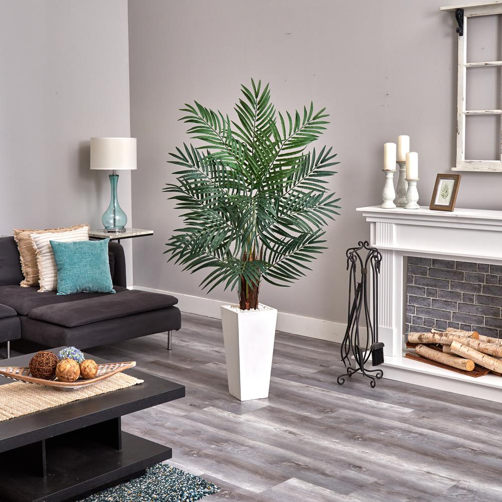 5.5ft. Areca Artificial Palm Tree in White Tower Planter. Picture 5