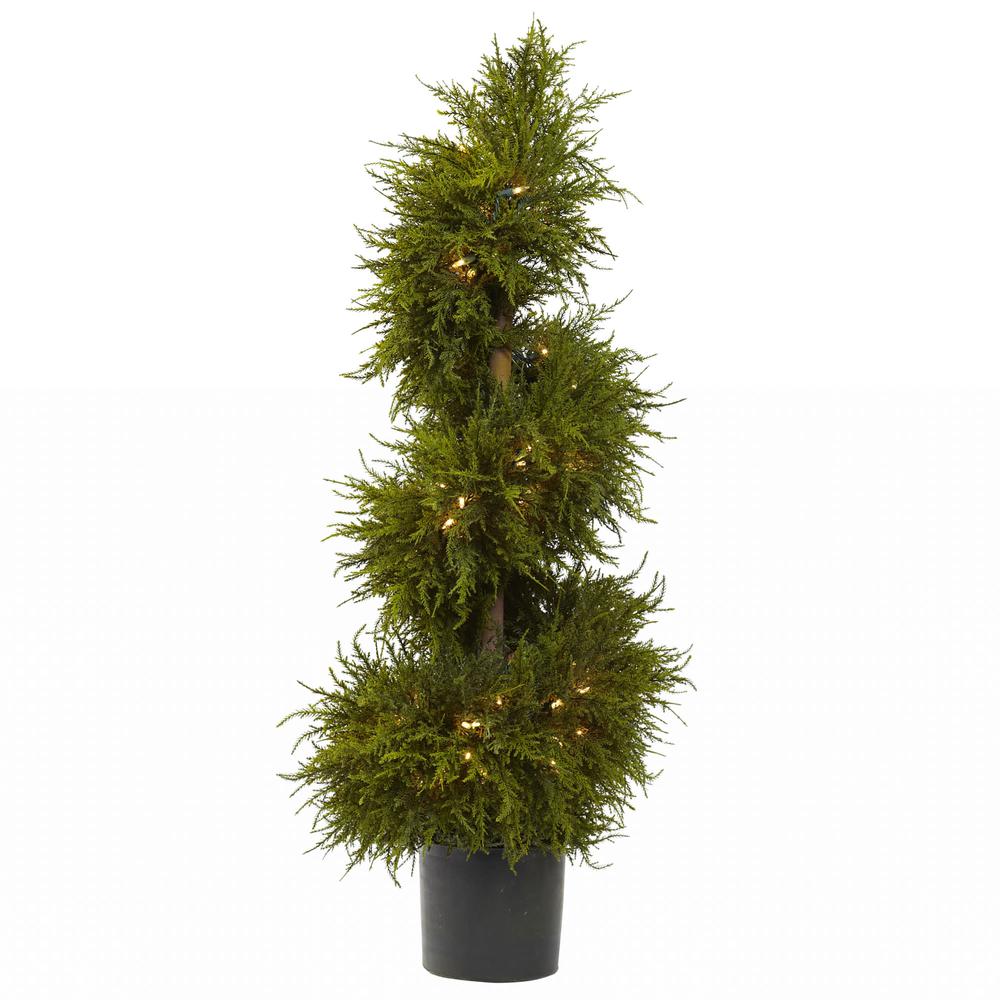 43in. Cedar Spiral Topiary with Lights. Picture 1